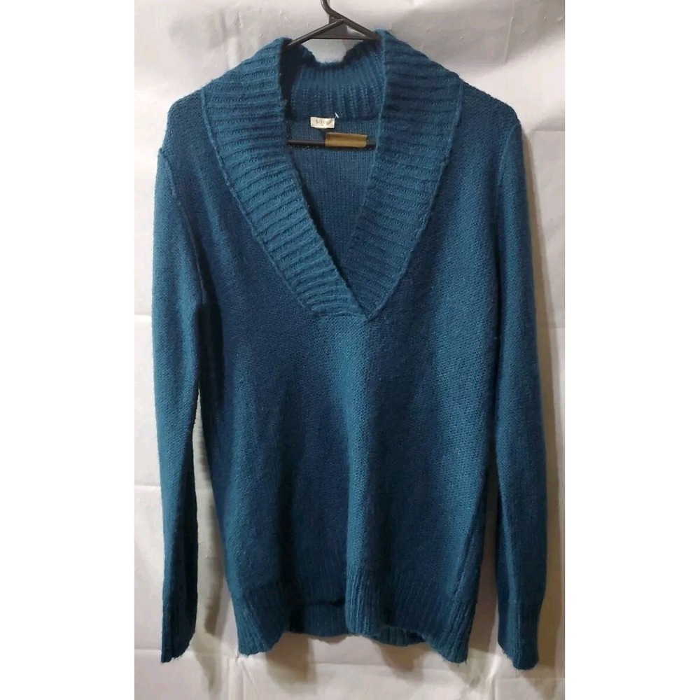 J. Crew Women's V- Neck Sweater Pullover Mohair Wool Blend Knit Turquoise Sz M